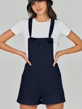 Anrabess Navy Tie-Strap Sleeveless Overall Romper